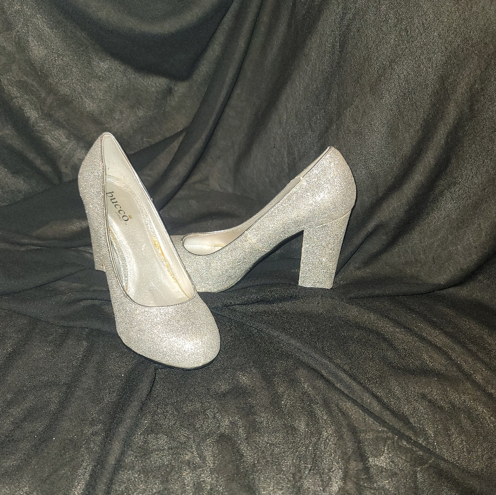 Silver glitter heels